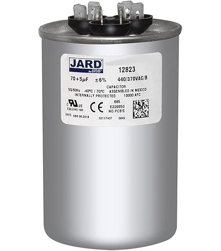 80 + 7.5 x 370/440 VAC Round Dual Run Capacitor by # 12816